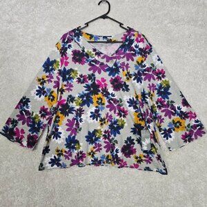 Habitat Top Womens XL Multicolor Floral Knit Pullover Cottagecore Boho